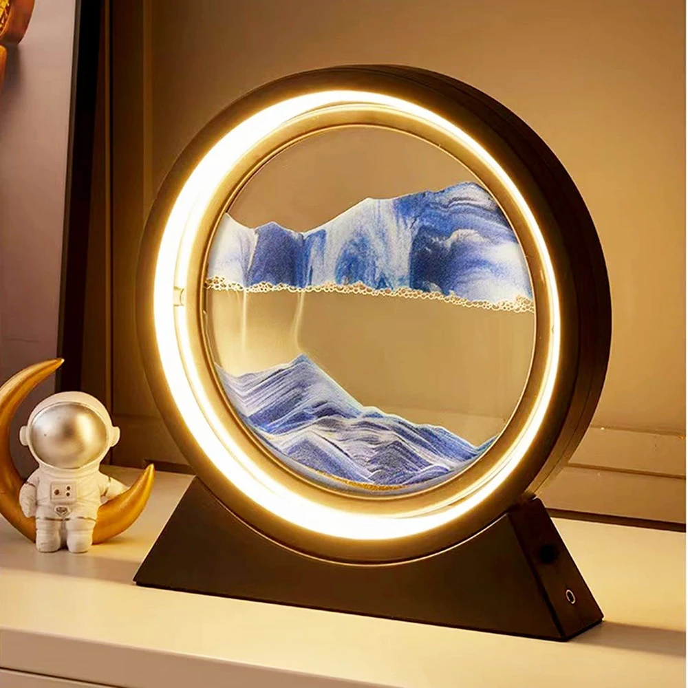 Popular Hot sell Hot New Colorful 360 Rotation Hourglass Quick Sand Bedside Table Light Remote Control USB Rechargeable LED 3D Q