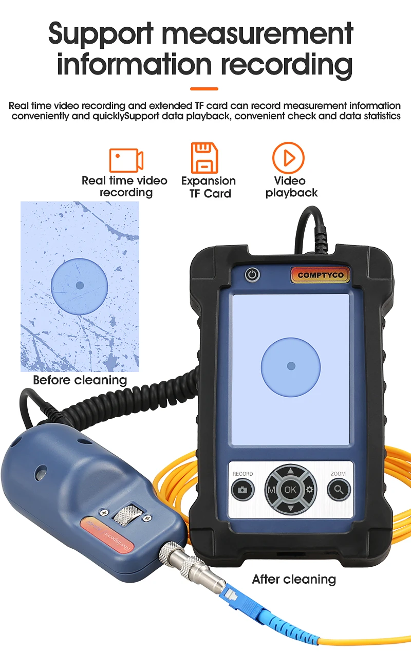 AUA-400 Fiber Optic Inspection Microscope Probe with 3.5 Inch Display Screen Monitor FTTH