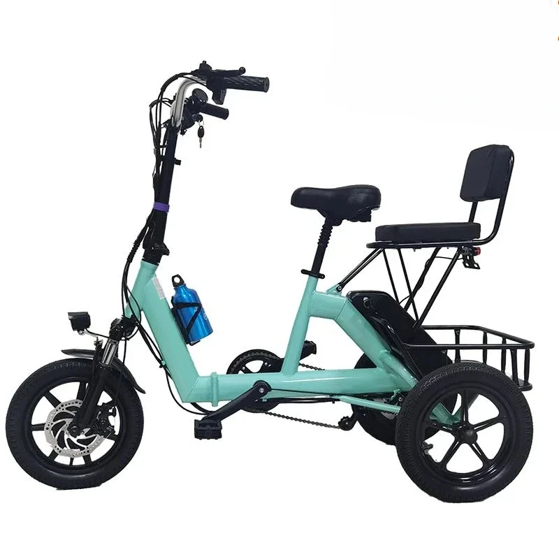 14 Inch Folding Electric Tricycle For Senior 350W 48V Three-wheel Electric Bicycle Adult 2 Basket Seat Small Pedal ebike