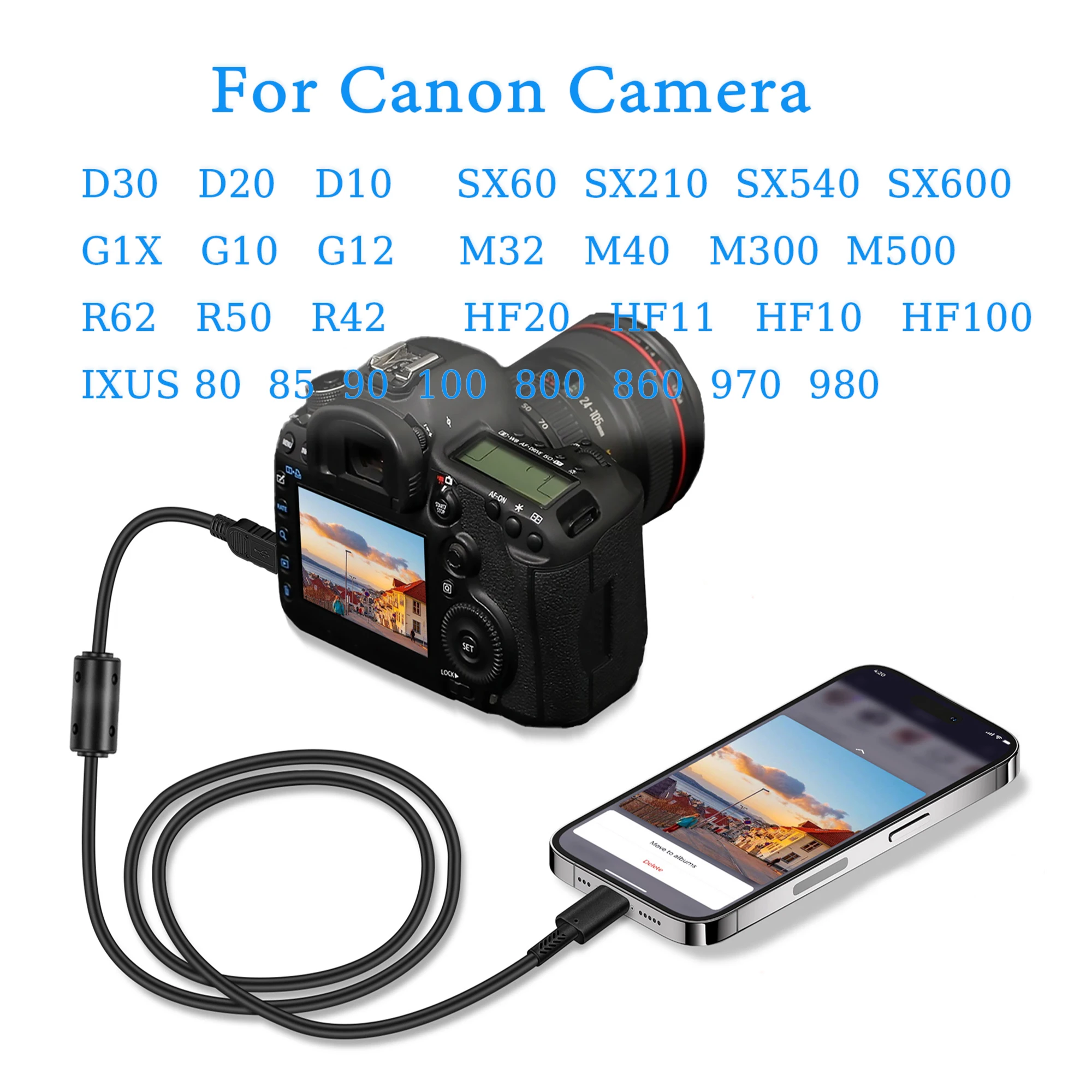 Canon Camera to Lightning  port OTG cable for iphone 14,13,12,8,7,6,5s,SX60 N100 G15 S95 SD940 A580 60D HG21 FS200 HV40 IXUS 85