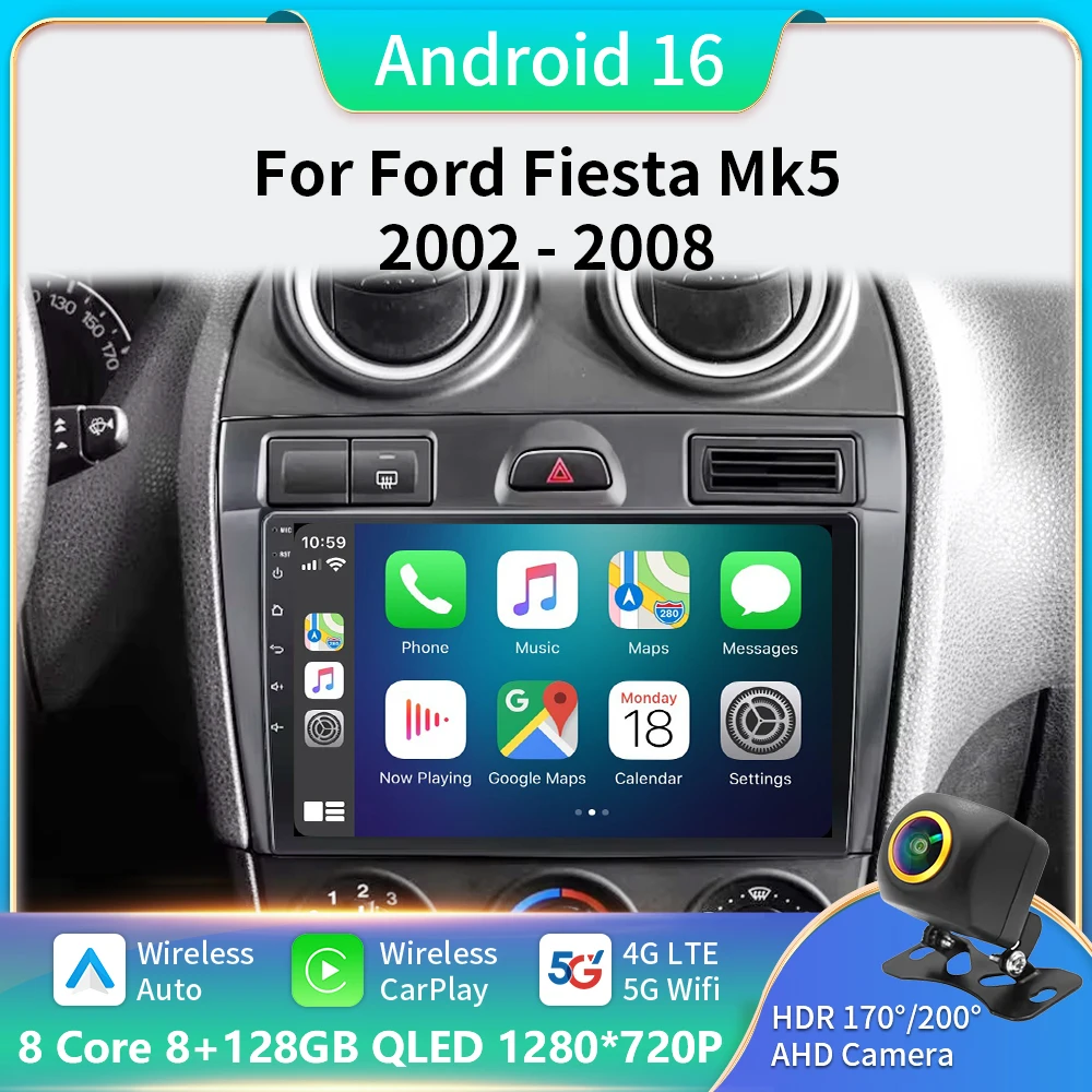 

Car Radio Android 16 Carplay Auto For Ford Fiesta Mk VI 5 Mk5 2002-2008 Multimedia GPS Navigation Video Player Stereo 2 Din DVD