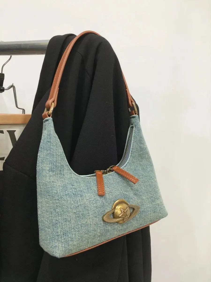 Denim Bag Women New Luxury Shoulder Bag Hadnbag Retro Office Lady Purses and Handbags Hasp LOCK Girls Bag