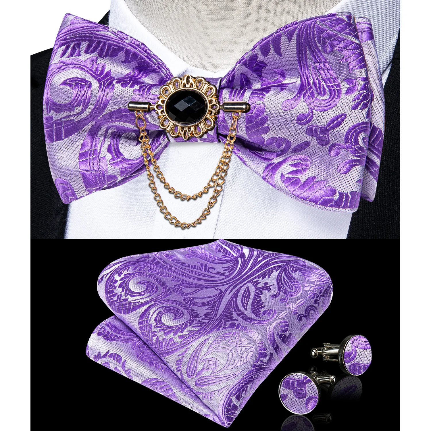 Exqusite männer Selbst-krawatte Bowties Hochzeit Krawatten Für Mann Zubehör Manschettenknöpfe Hanky Brosche Set Rot Schwarz Gelb blau Bowtie – Detail 10