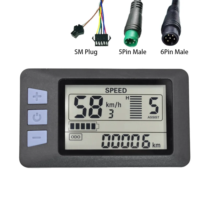 

P3H Electric Bike LCD Display Meter Dashboard 24V 36V 48V 60V For Electric Scooter (5PIN)