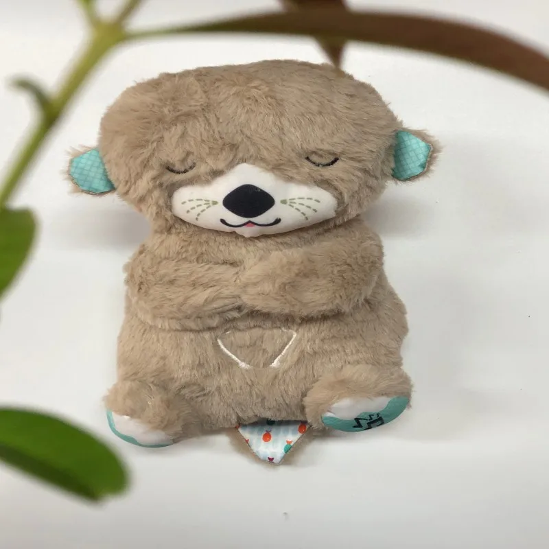 adjustable Plush Doll Breathing Bear Baby Otter Toy Soothing Music Baby Sleep Companion Sound and Light Doll Toy Gift