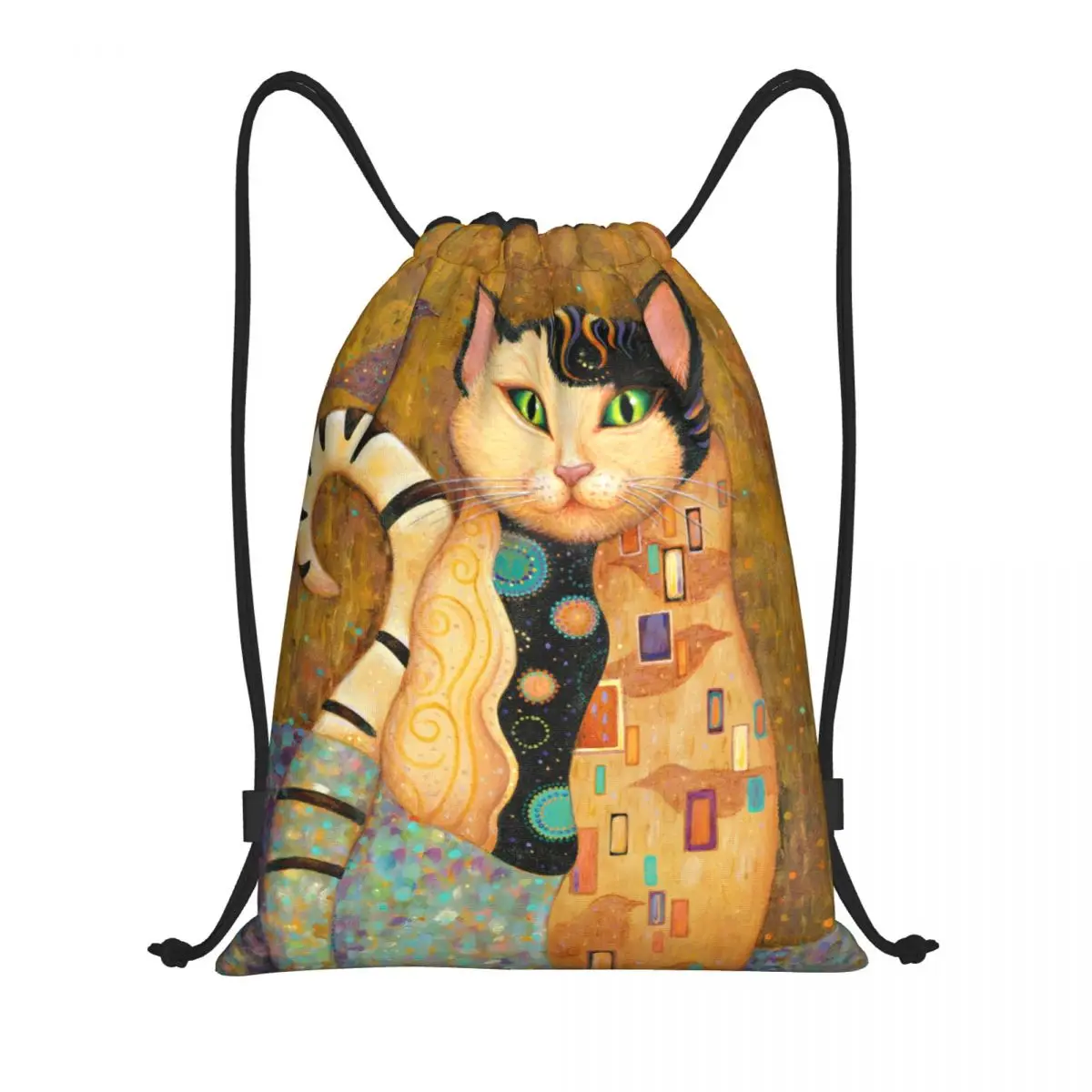 

Custom Vintage Gustav Klimt Cat Oil Painting Drawstring Backpack Sports Gym Bag for Men Women Shopping Sackpack