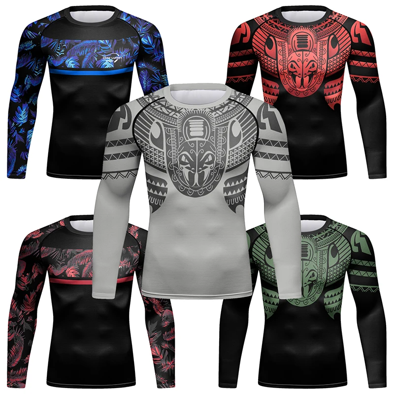 

MMA Rash Guard Compression T Shirt for Men Long Sleeve Dry Athletic Workout Tee Shirt Fishing Boxing Shirts Sport Thermal Tights