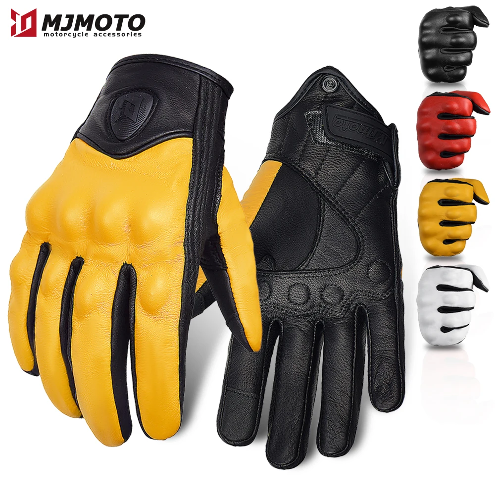

Yellow Vintage Motocross Gloves for Men & Women Touchscreen Leather Non-Slip Wear-Resistant Motorcycle Riding Protective Gloves
