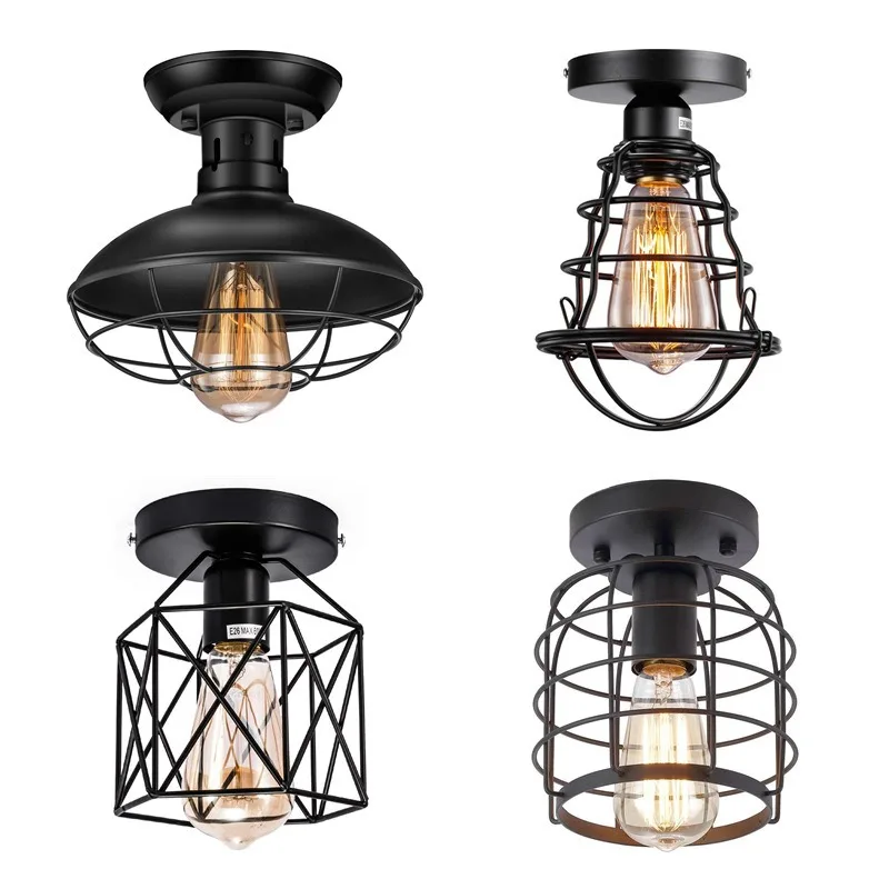 

American Farmhouse Ceiling Light Corridor Kitchen Bedroom Lights Staircase Living Room Retro Country Home Cage Led Lamps