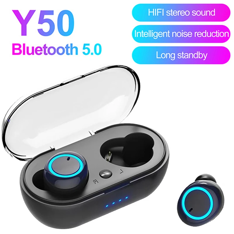 Y50 TWS Bluetooth 5.0 Headphone Wireless Earphones HIFI Stereo Headset Noise Reduction Sports Earbuds For IPhone Xiaomi Samsung