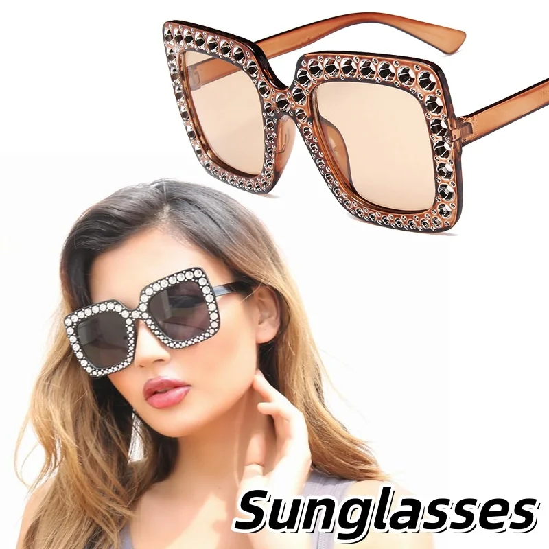 

New Diamond-Plated Oversized Sunglasses Retro Square Prismatic Ocean-Inspired Shades Outdoor Sun Protection Eyewear