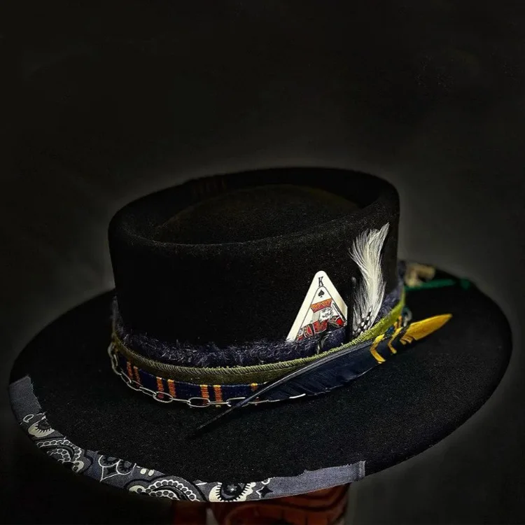 Wool Hat with Ribbon Decoration, Fashionable and Versatile Pure Wool Felt Hat