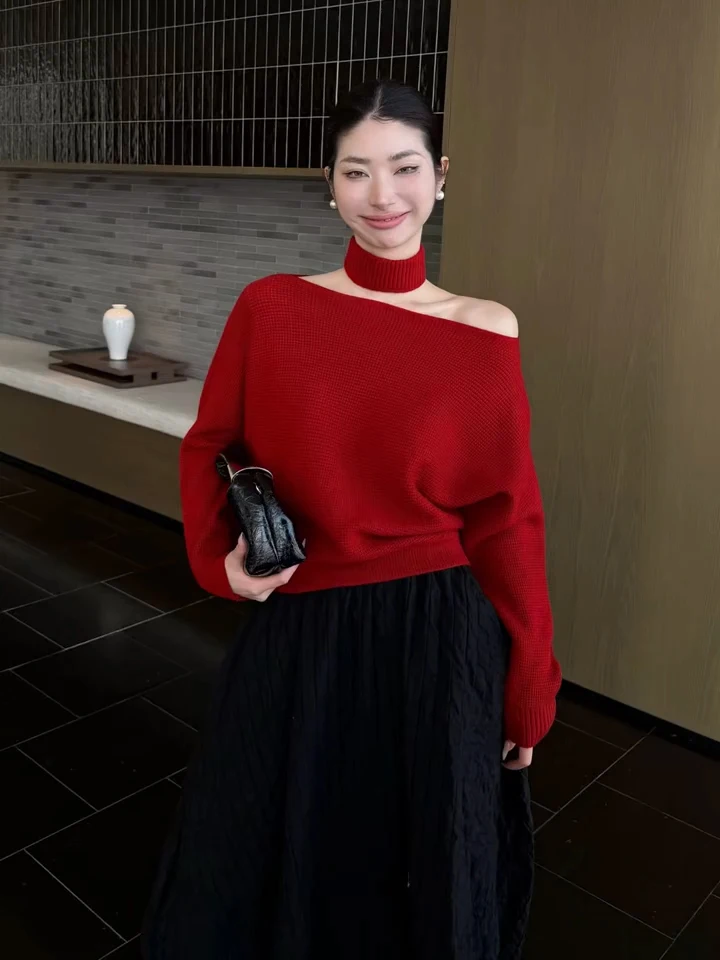 

Ele Loose Women's Knitted Sweater Soft Pure Desire Faion Design Slimming Effect Daily Wear Comfortable Spring Season