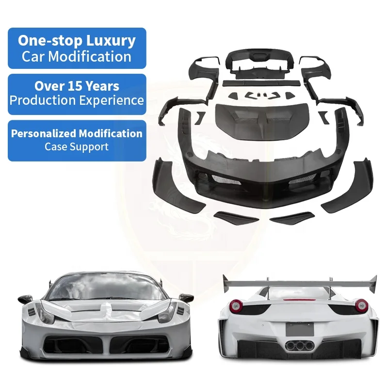 

for 458 Wide Body Kit Front Hood Fenders Flare Side Skirts Upgrade to LB GT Style Car Bumper Assembly Wide Body Kit