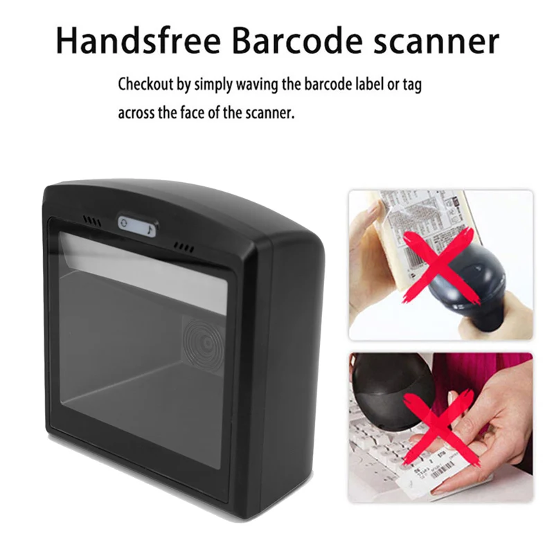 HBAPOS Handsfree 2D 1D Barcode Scanner Omnidirectional Desktop Automatic QR Bar Code Reader for POS PC Windows