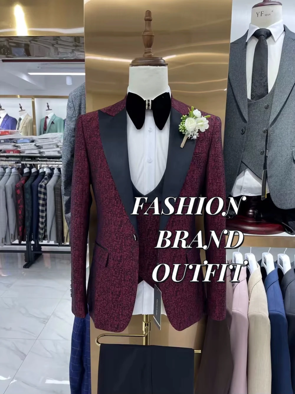 

Fashion Man's Suit Formal Events Interview Groom Wear Handsome Dancing Set Single Breasted Jacket Vest Pants 3-pieces In Stock