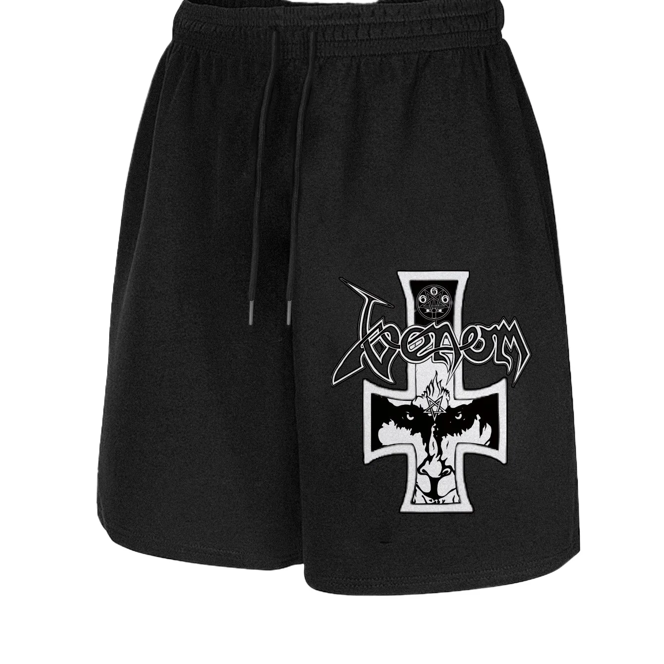 Men's Heavy Metal Band Pattern Drawstring Shorts Black with White Punk/Heavy Rock Print Vintage Print Breathable Sports Shorts