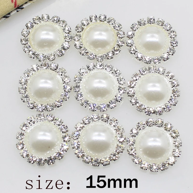 wholesale price 10 pieces 15mm Diy crystal white pearl wedding jewelry accessories rhinestone crafts exquisite produ