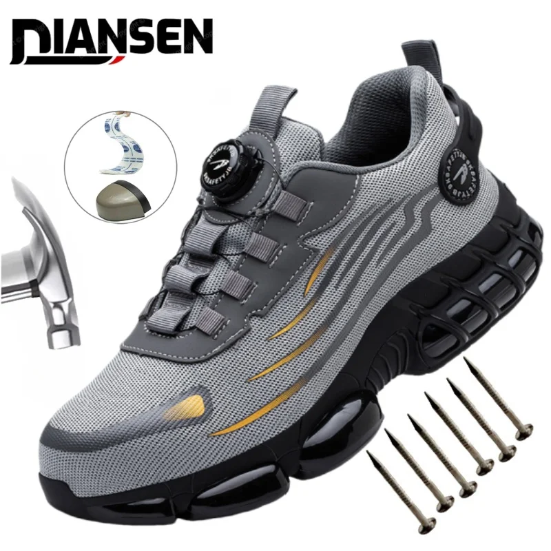 Rotating Button Safety Shoes Men Anti-smash Anti-puncture Work Shoes Fashion Men Sport Shoes Security Protective Sneakers Men