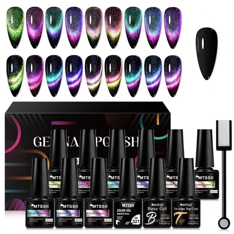 

10/13pcs 9D Rainbow Cat Magnetic Gel Nail Polish Set Laser Galaxy Magnetic Semi Permanent Soak Off UV Gel Varnish Nail Supplies
