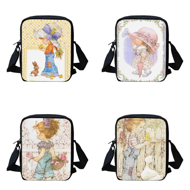 Cute Cartoon Girl Small School Bag Adjustable Children Book Bags Zippper Kids Schoolbags Lunch Box Bag Tote with Lunch Bag