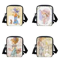 Cute Cartoon Girl Small School Bag Adjustable Children Book Bags Zippper Kids Schoolbags Lunch Box Bag Tote with Lunch Bag