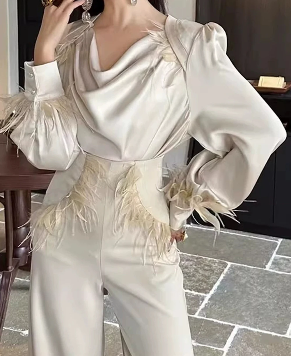 

French style shirt 2025 summer new style solid color fur sleeve design drape loose casual top-GZXX937