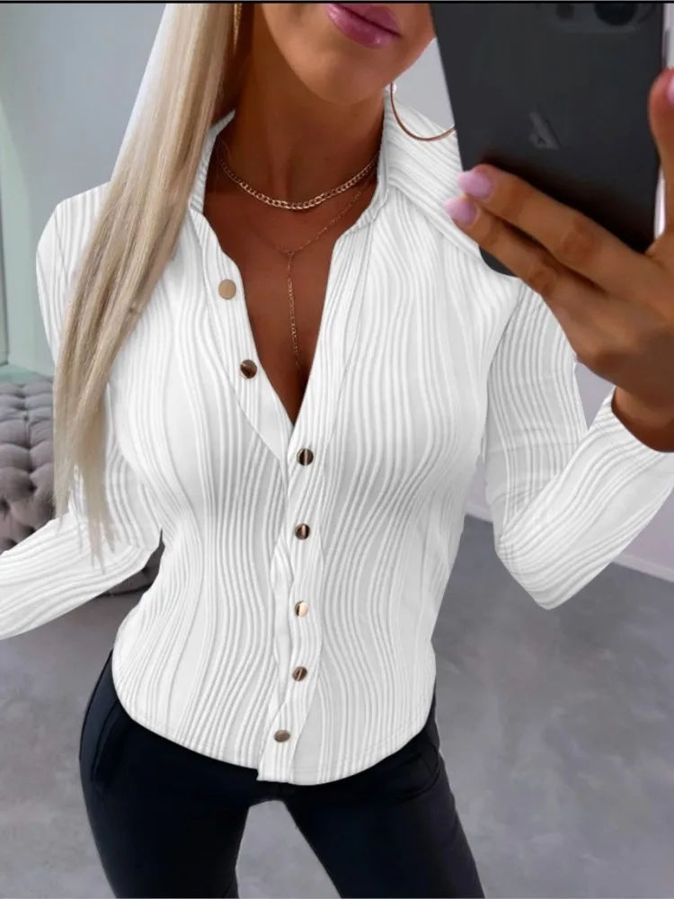 Blusa de manga larga con botones para Mujer, camisa blanca para trabajo de oficina, a la Moda, para otoño, novedad de 2023