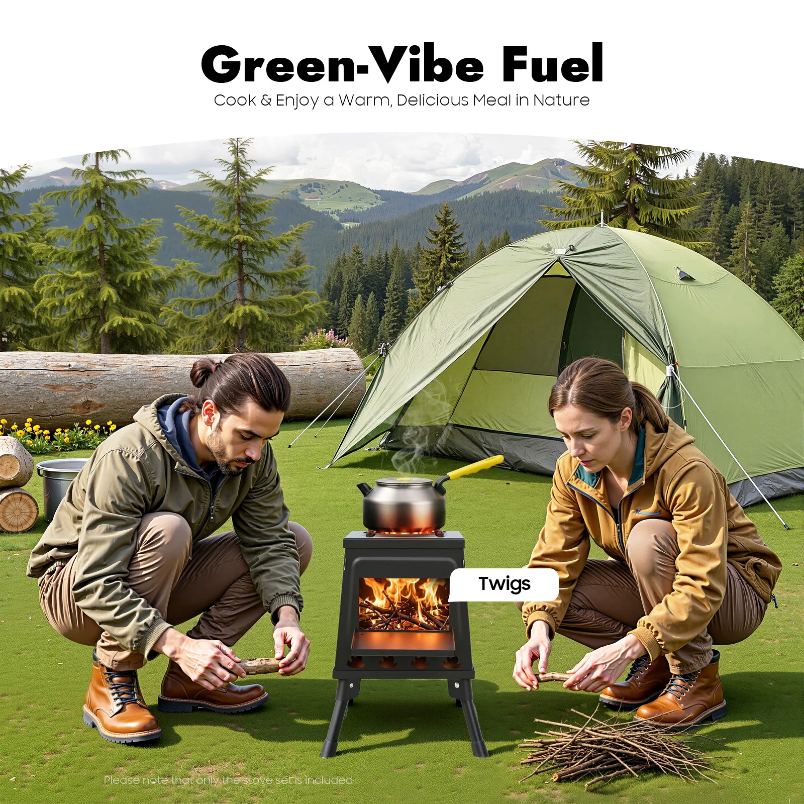 Schwarz/Grün Zeltkocher Tragbarer Windgeschützter Klappbarer Holzofen für Outdoor-Zelte mit Verstellbarem Topfhalter und Großem Einfülltisch – Detail 2