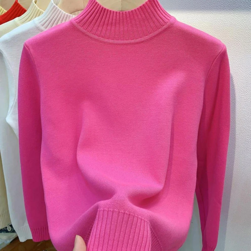 Turtleneck Solid Sweater Women Fashion New Stretch Tops Knitted Pullovers Long Sleeve Bottoming Knitted Simple Chic Clothes