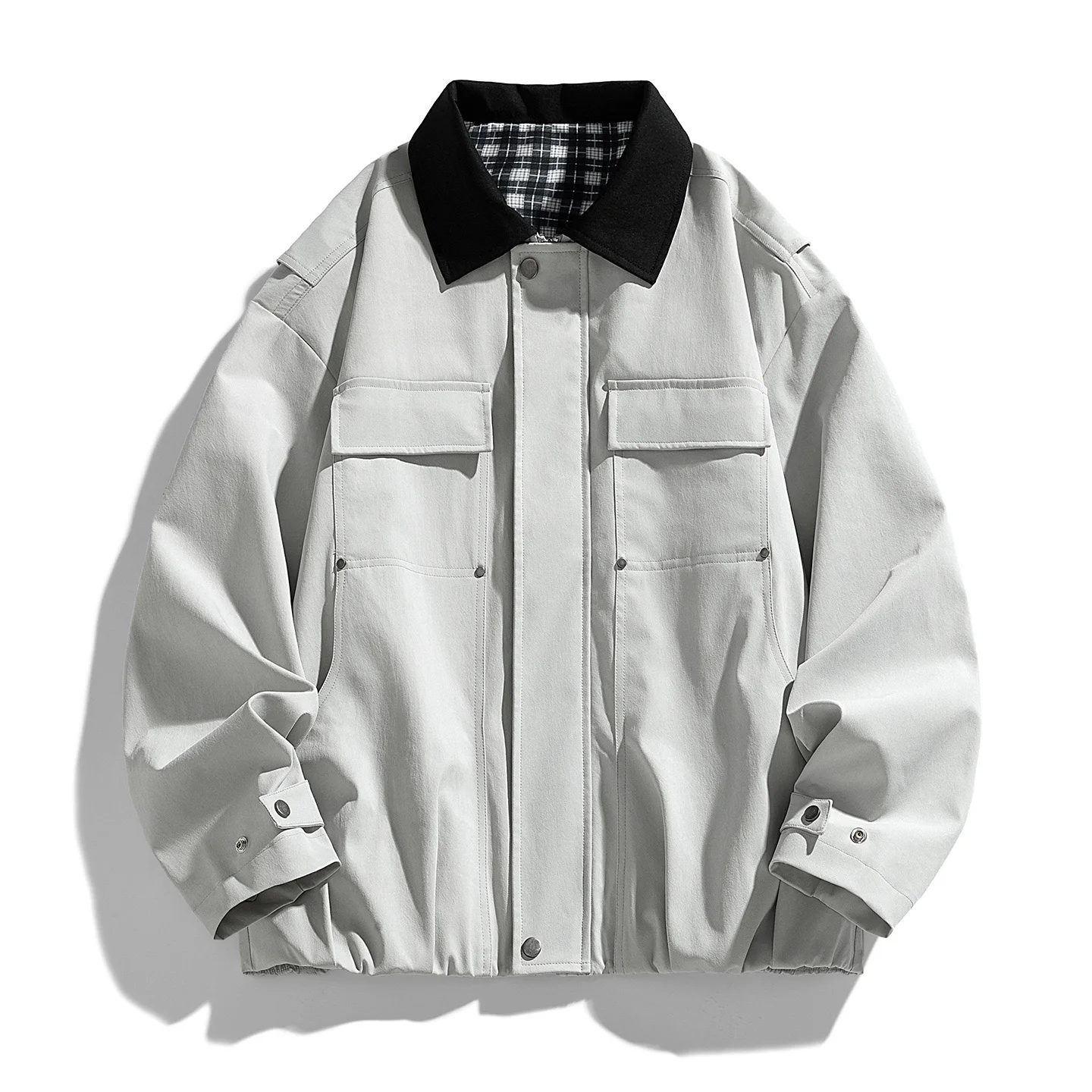 

Spring Autumn Man Cargo Coat Contrast Color Turn Down Collar Male Jacket Long Sleeve Pocket Windproof Versatile Men Outerwear