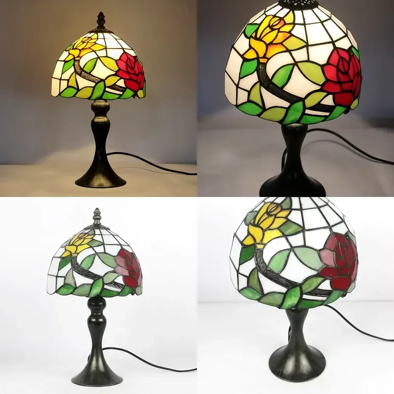 LongHuiJing 8" for Style Stained Glass Dome Lamp with Simple Flexible Design AC Powered Table Lamp for Girls' Bedroom