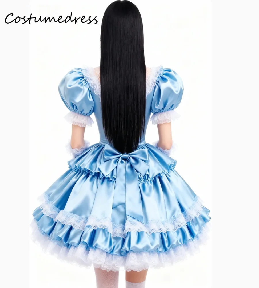 ゴージャスなブルーコスプレドレスフリルパフスリーブショートイブニングドレスセクシーな韓国ロールプレイコスチュームプロムドレス2026ロリータ誕生日