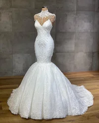 Robe de mariée de plage pour femmes, magnifique tenue éducative en fibre de dentelle, longueur au sol, style sirène, nouvelle collection 2024