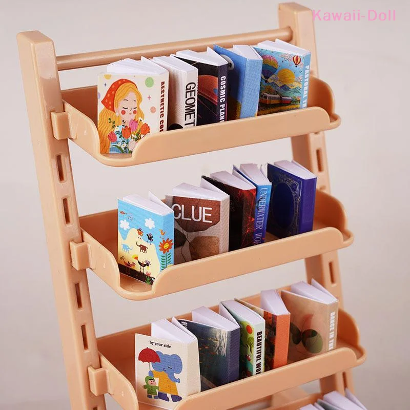 [DO]1 Set 1:12 Dollhouse Miniature Display Shelf Bookshelf With 20 Books Model Toy For Doll House Accessories[DO]