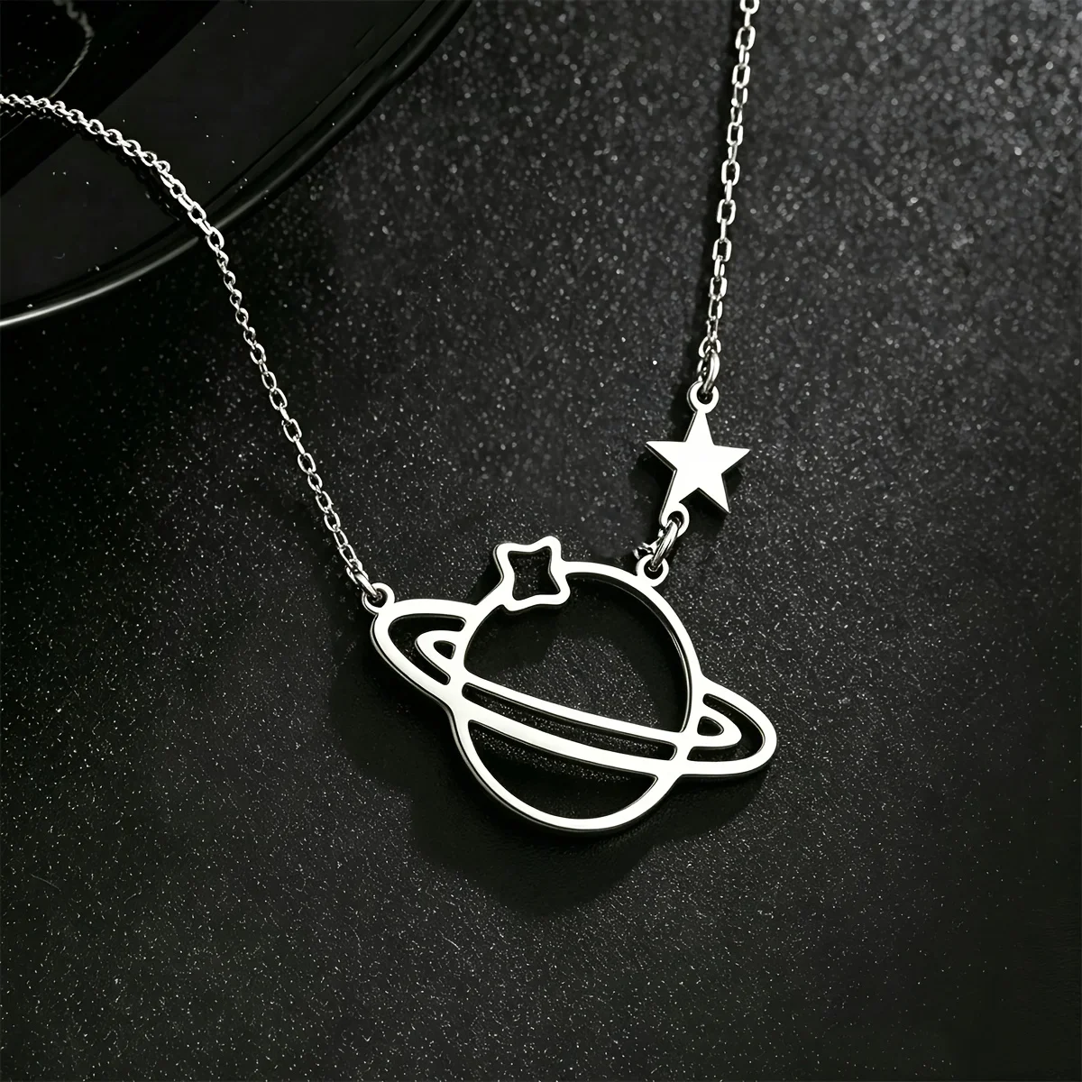 A 304 Stainless Steel Hypoallergenic for SATURN and Star Pendant Necklace, Cosmic-style Planet Necklace, Suitable for Daily Wear by Men and Women, Holiday Gift, Valentine's Day Gift, Exclusive Design for Confession Anniversaries