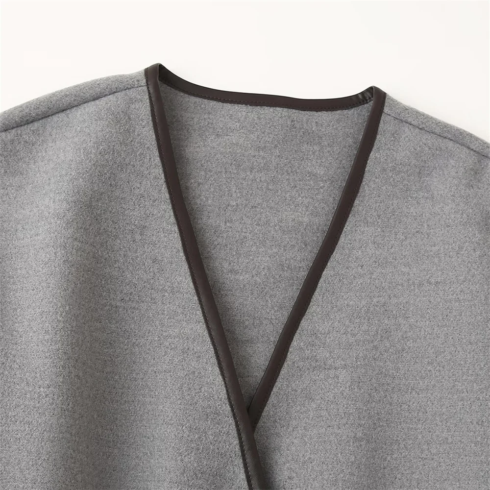 Jesienno-zimowa nowa kolekcja damskich płaszczy z wełny, dwustronny płaszcz z kontrastowym wykończeniem i paskiem.