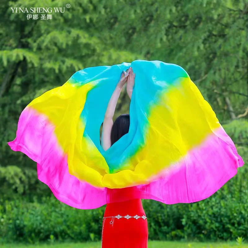 100% Silk Dance Performance Solid Color Veil Dance Shawls Belly Dance Silk Veil Women Children Belly Dance Props Hand Veil 1pc