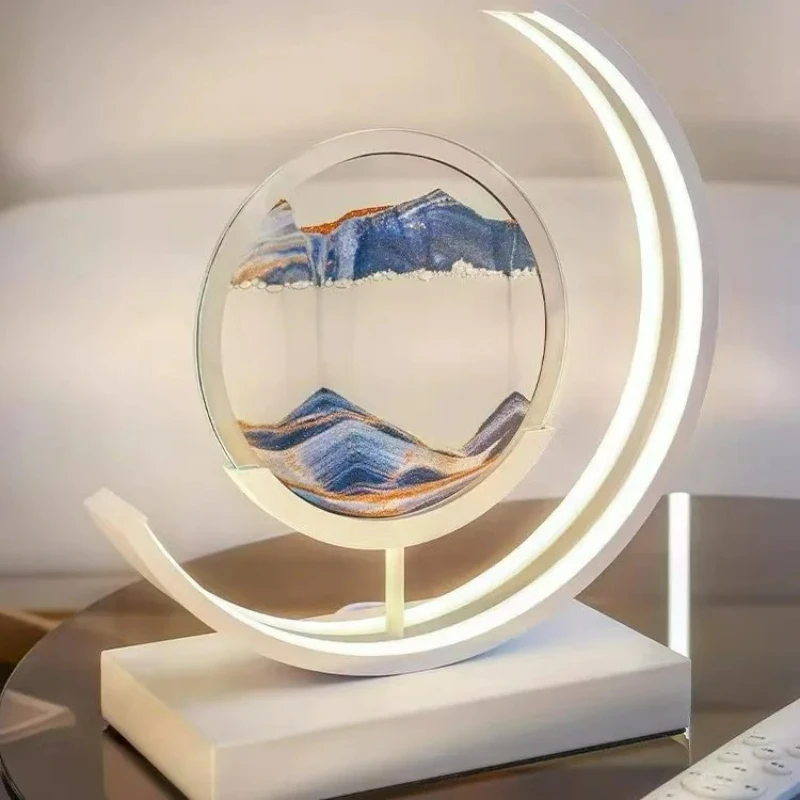 Quicksand Art LED Table Lamp Rotating Bedroom Moving Sand Night Light Sandscape Dynamic Glass Hourglass Home Decor Gifts