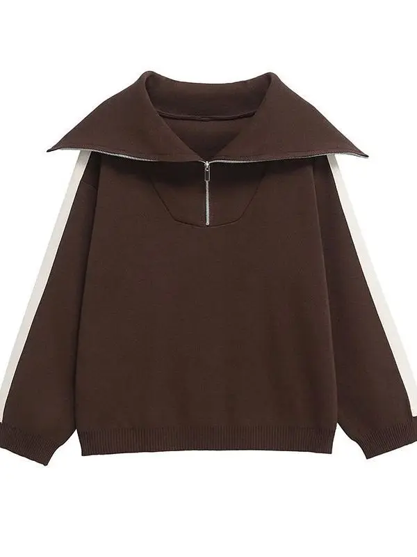 

Willela Women's Brown Pullover Sweatirt 2 Piece Set Faionable Casual Outfit Student Work orm Profional Pants Set