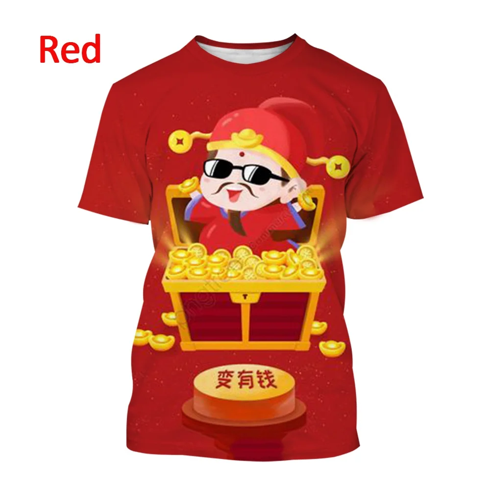 2022 Men and Woman Summer New 3D Printing Unisex T-shirt Chinese Traditional God of Wealth Cute Lucky T-shirt