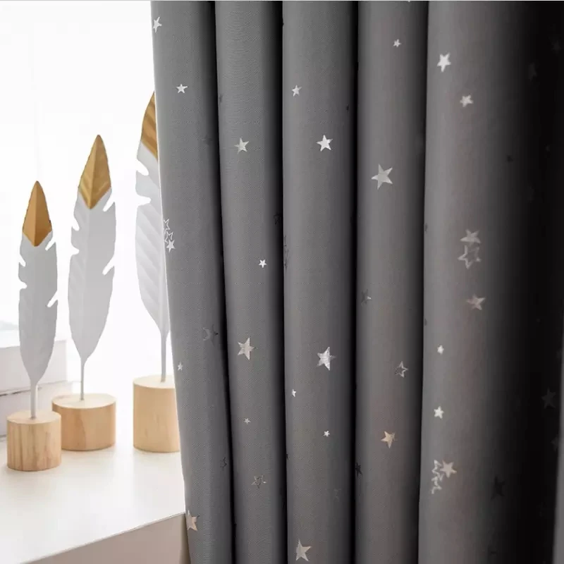 Cartoon Silver Star Boy Children\'s Bedroom Blackout Grey Curtains For Kids Living Room Balcony Window White Tulle Drapes Cortina