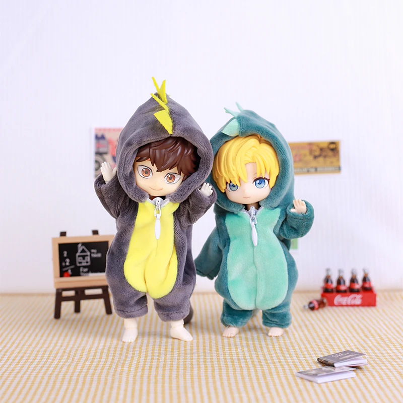 NEW OB11 Doll Clothes Pajamas One-piece garment Cute Plush Cartoon Animals dinosaur Jumpsuits For 17CM 1/12 Dolls Accessories