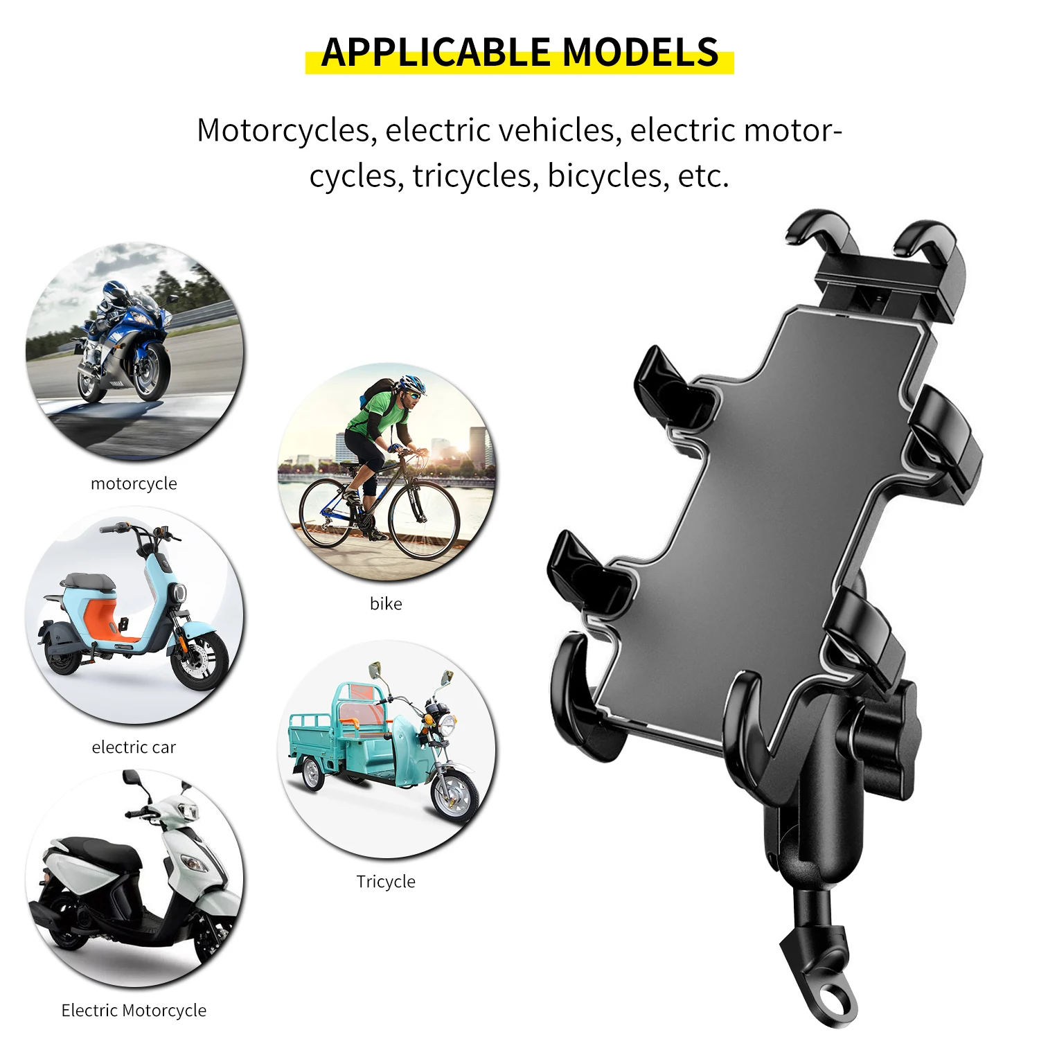 Support de téléphone portable pour moto, absorbant les chocs, antidérapant, rotule universelle à 360 °, griffe de lecture rotative, partenaires en