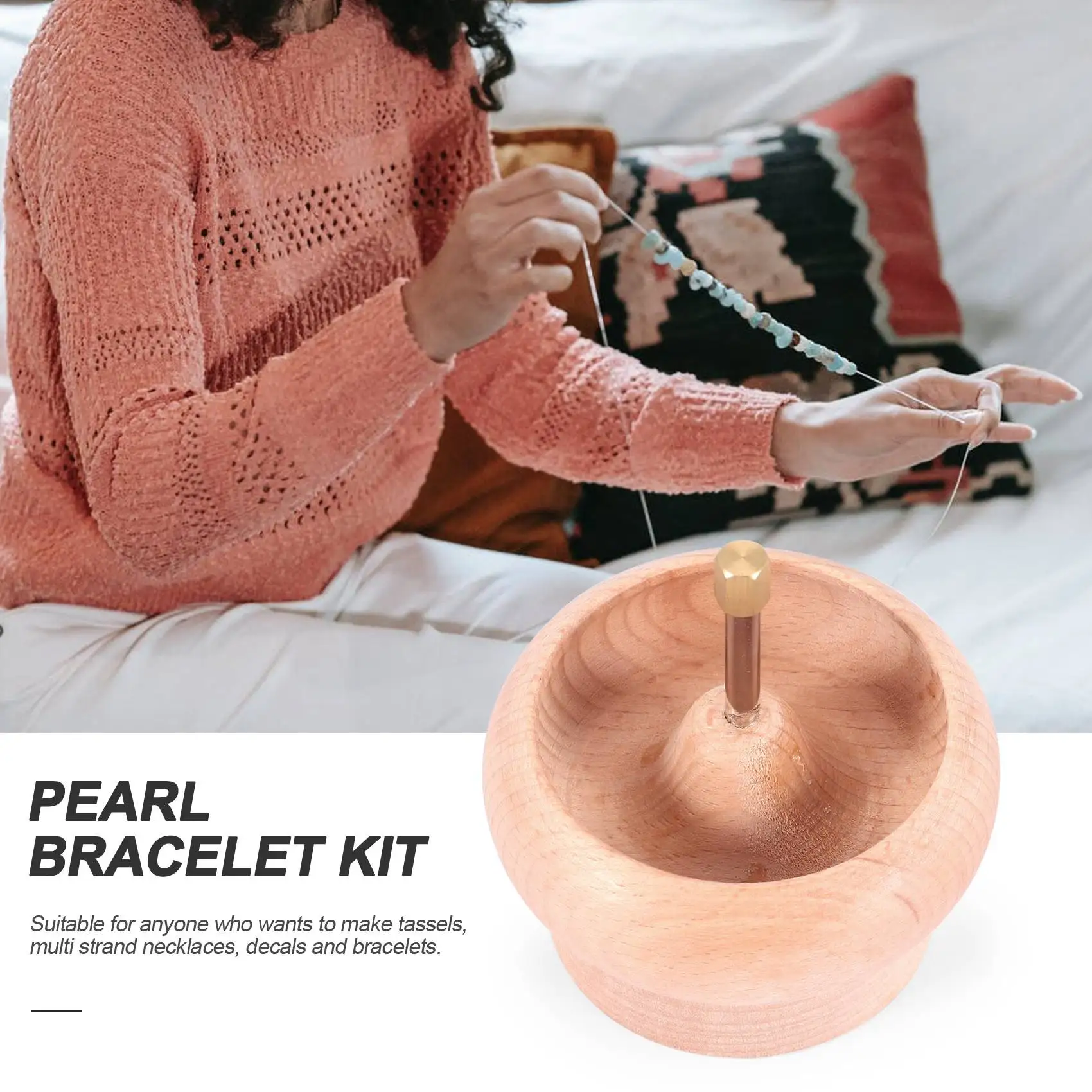 日曜大工用ビーズスピナーホルダー,ジュエリー作り,木製クラフトプロジェクト,大きな針で糸を張る,ギフト