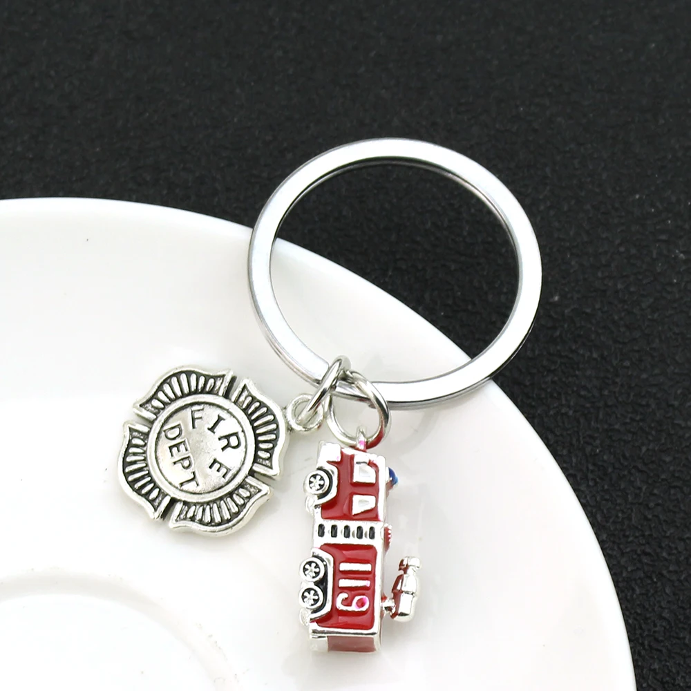 Fire Service Themed Keychain Fire Gear Helmet Axe Fire Vehicle Pendant Fashion Women Accessories
