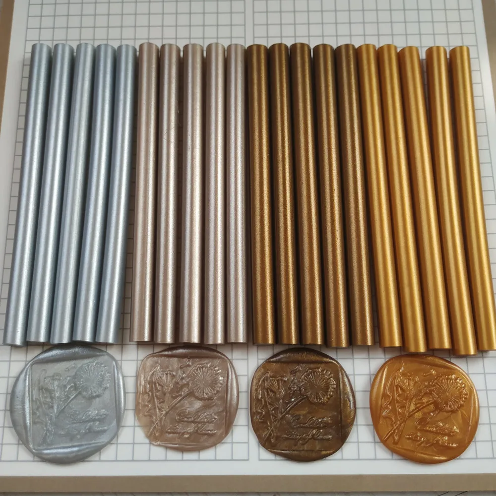 20 unids/lote barras de pegamento termofusible de color metal antiguo barras de silicona para pistola dorado/plateado/champán/bronce sello de cera