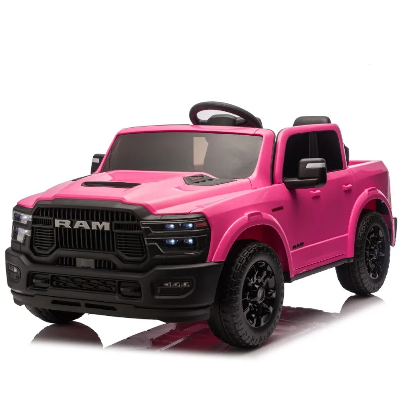 Pink RAM Kids Electric Ride On Truck 12V Battery Powered Toy Car with LED Lights for Children Boys Girls Outdoor Play Vehicle