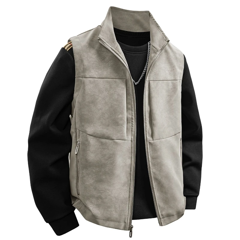 Men's Autumn Winter American Retro Tie-Dye PU Leather Vest Stand Collar Casual Cool Sleeveless Jacket New