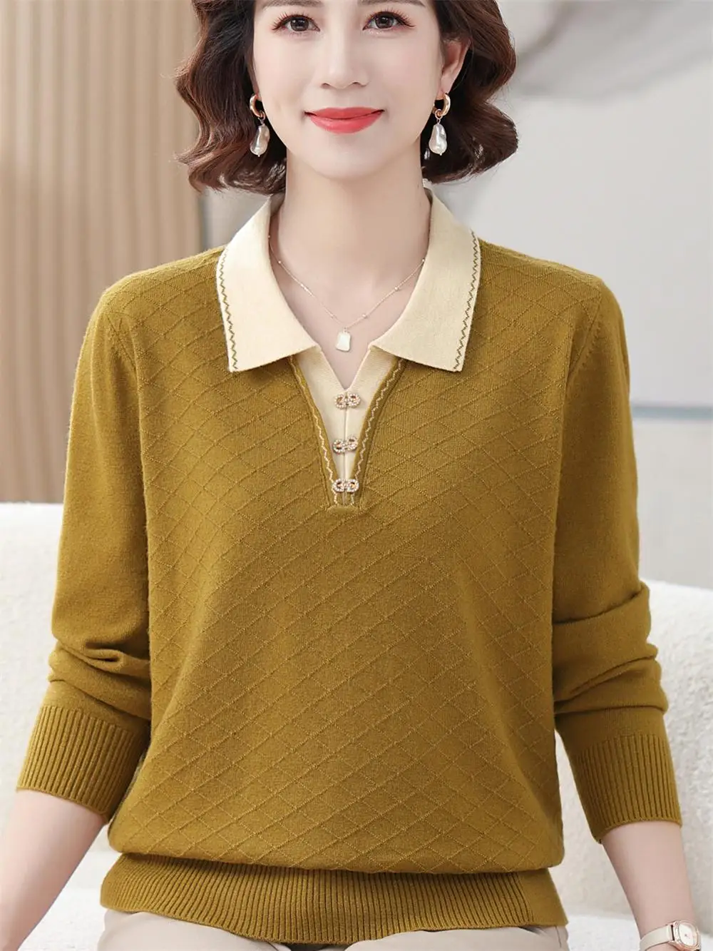 

Свободный вязаный длинный свитер Sve Ne для женщин среднего возраста, осенний модный удобный дышащий повседневный свитер